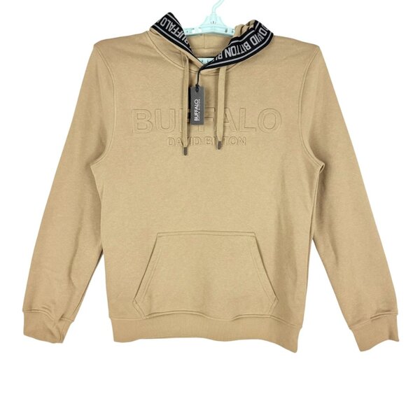 NWT Buffalo David Bitton Men's Pullover Logo Beige Hoodie Sweatshirt Size Medium - Picture 2 of 12